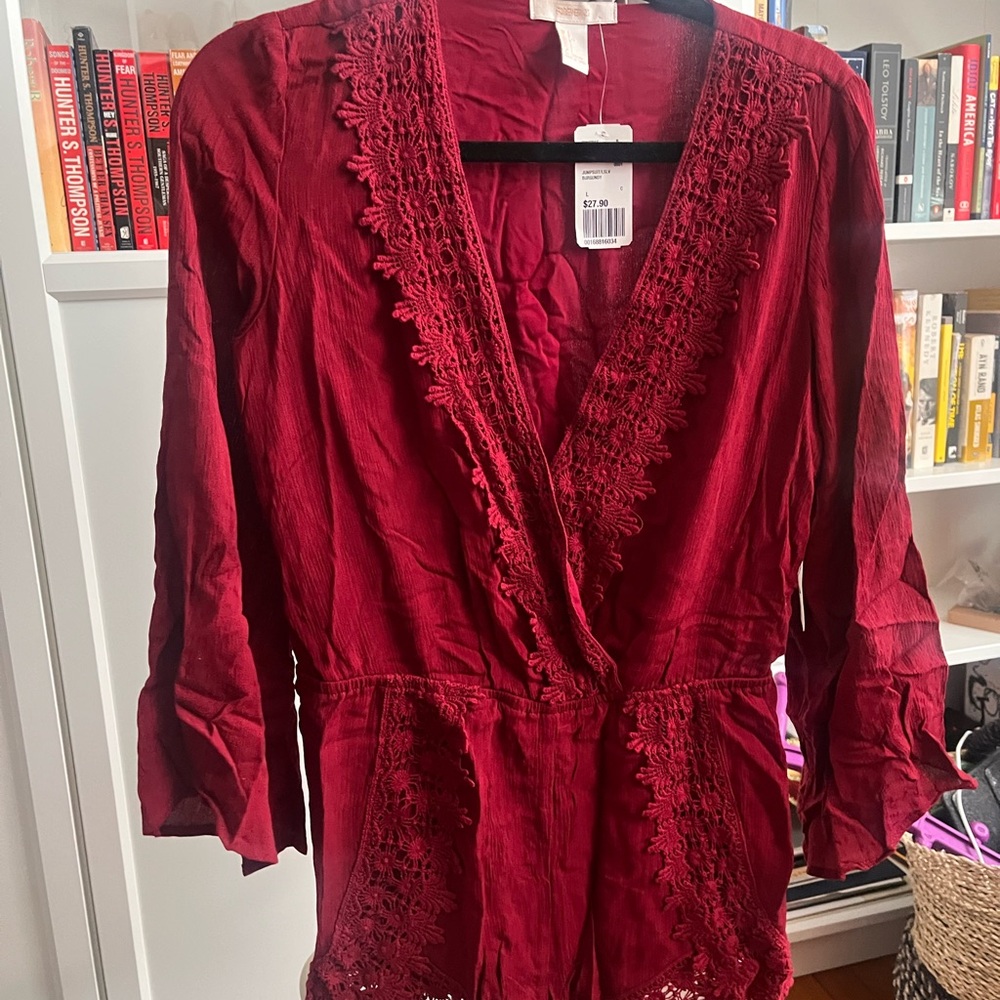 Red Lace Trim Romper